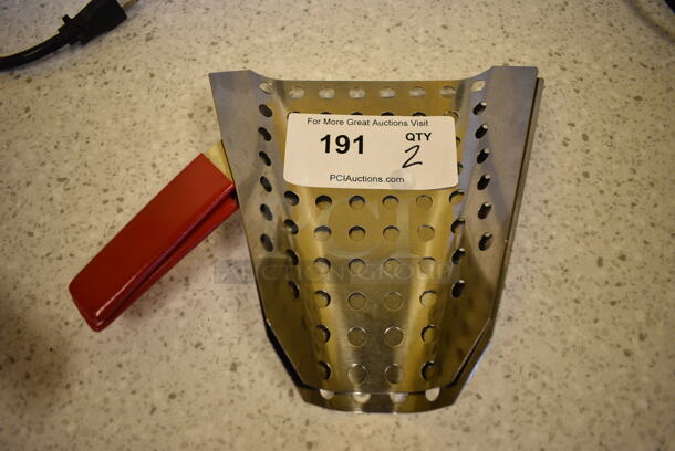 2 Stainless Steel Perforated Popcorn Scoops. 10x7.5x2. 2 Times Your Bid! - Image 1 of 3