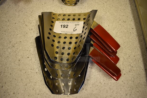 6 Stainless Steel Perforated Popcorn Scoops. 10x7.5x2. 6 Times Your Bid!