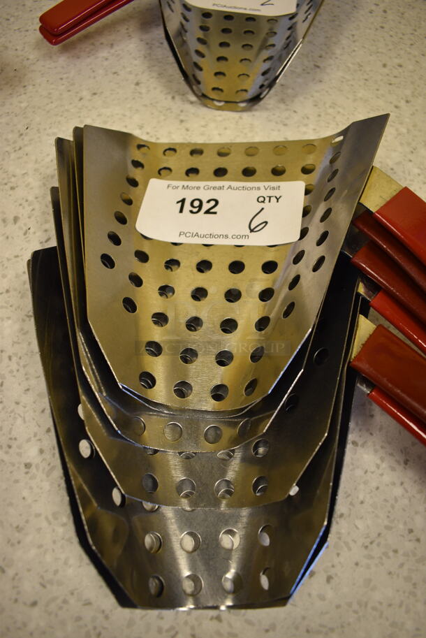 6 Stainless Steel Perforated Popcorn Scoops. 10x7.5x2. 6 Times Your Bid! - Image 3 of 3