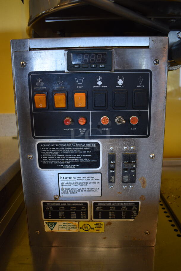 BEAUTIFUL! Cretors Model PR48D3D-6EXX-CSS Stainless Steel Commercial Floor Style Popcorn Maker and Merchandiser w/ 2 Internal Pedestal Popcorn Makers. 120/208 Volts, 1 Phase. Goes GREAT w/ Item 199! 72x33x74.5. Tested and Working! - Image 5 of 12