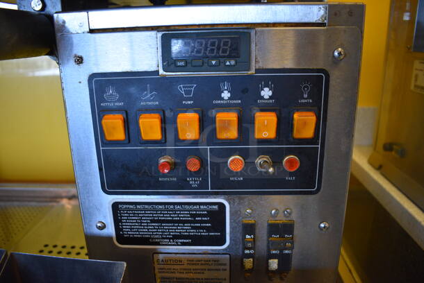 BEAUTIFUL! Cretors Model PR48D3D-6EXX-CSS Stainless Steel Commercial Floor Style Popcorn Maker and Merchandiser w/ 2 Internal Pedestal Popcorn Makers. 120/208 Volts, 1 Phase. Goes GREAT w/ Item 199! 72x33x74.5. Tested and Working! - Image 8 of 12