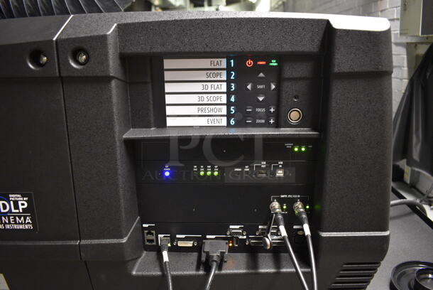 MARVELOUS! 2014 Barco Model DP2K-12C Commercial Countertop DLP Cinema Projector on Cabinet w/ Film-Tech FT21 Automation Cinema System, Gefer Cinema Scaler Pro III, Dolby CP750 Digital Cinema Processor, DCM Powercom, TV Monitor and Tripp Lite Surge Protector. 200-240 Volts. See Lot 12 For Additional Pictures! 26x38x22, 24x53x38. BUYER MUST REMOVE. Tested and Working! - Image 7 of 12