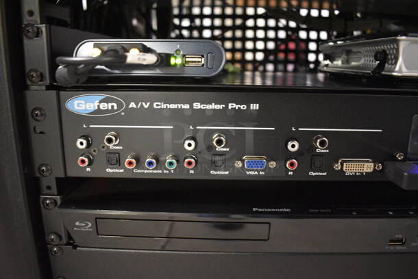MARVELOUS! 2015 Barco Model DP2K-12C Commercial Countertop DLP Cinema Projector on Cabinet w/ Film-Tech FT21 Automation Cinema System, Gefer Cinema Scaler Pro III, Dolby CP750 Digital Cinema Processor, DCM Powercom, TV Monitor and Tripp Lite Surge Protector. 200-240 Volts. See Lot 14 For Additional Pictures! 26x38x22, 24x53x38. BUYER MUST REMOVE. Tested and Working! - Image 11 of 12
