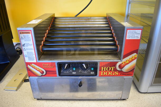 GREAT! Gold Medal Model 8324SLPE Stainless Steel Commercial Countertop Electric Powered Diggity Slanted Combo Hot Dog Roller. 120 Volts, 1 Phase. 21x17.5x17. Tested and Working!