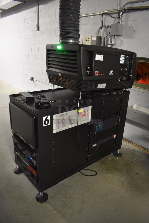 MARVELOUS! 2014 Barco Model DP2K-12C Commercial Countertop DLP Cinema Projector on Cabinet w/ Film-Tech FT21 Automation Cinema System, Gefer Cinema Scaler Pro III, Dolby CP750 Digital Cinema Processor, DCM Powercom, TV Monitor and Tripp Lite Surge Protector. 200-240 Volts. See Lot 18 For Additional Pictures! 26x38x22, 24x53x38. BUYER MUST REMOVE. Tested and Working! - Image 2 of 12