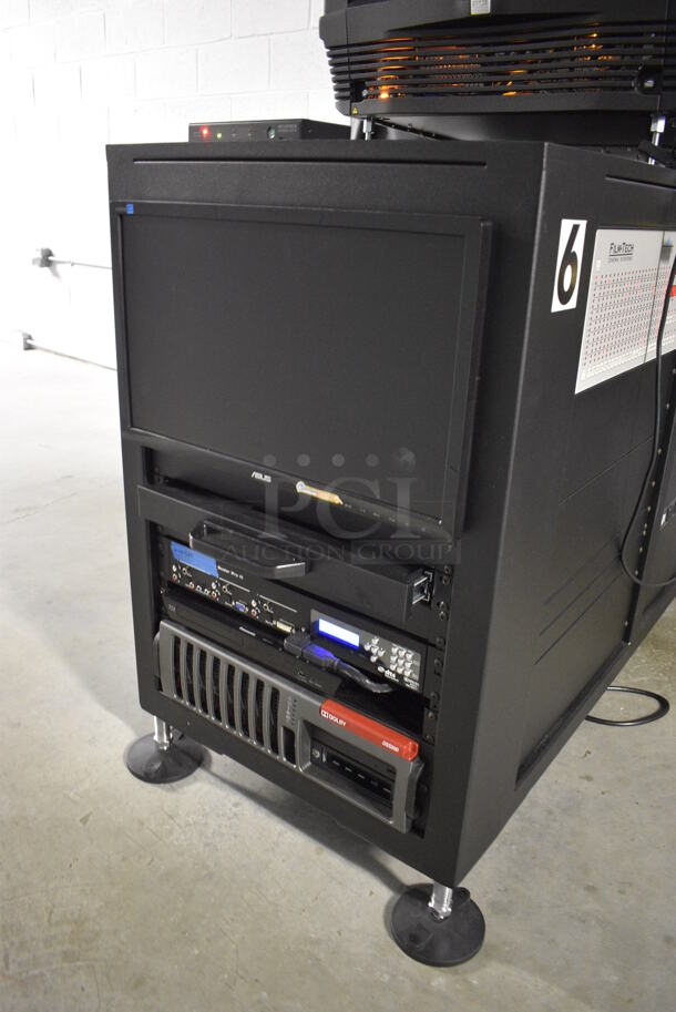 MARVELOUS! 2014 Barco Model DP2K-12C Commercial Countertop DLP Cinema Projector on Cabinet w/ Film-Tech FT21 Automation Cinema System, Gefer Cinema Scaler Pro III, Dolby CP750 Digital Cinema Processor, DCM Powercom, TV Monitor and Tripp Lite Surge Protector. 200-240 Volts. See Lot 18 For Additional Pictures! 26x38x22, 24x53x38. BUYER MUST REMOVE. Tested and Working! - Image 3 of 12