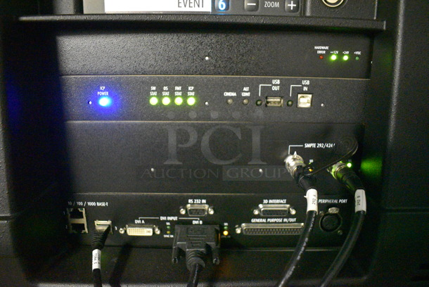 MARVELOUS! 2014 Barco Model DP2K-12C Commercial Countertop DLP Cinema Projector on Cabinet w/ Film-Tech FT21 Automation Cinema System, Gefer Cinema Scaler Pro III, Dolby CP750 Digital Cinema Processor, DCM Powercom, TV Monitor and Tripp Lite Surge Protector. 200-240 Volts. See Lot 18 For Additional Pictures! 26x38x22, 24x53x38. BUYER MUST REMOVE. Tested and Working! - Image 7 of 12