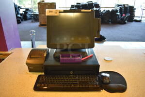 ALL ONE MONEY! Lot of Posiflex 15" POS System Monitor, Bixolon Receipt Printer, Metal Cash Drawer, Keyboard and Mouse!