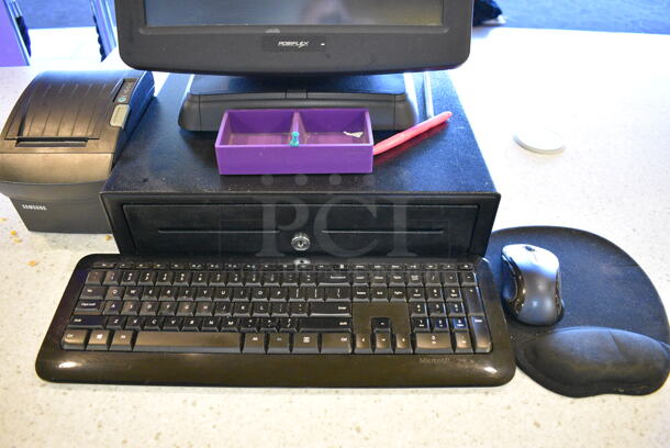 ALL ONE MONEY! Lot of Posiflex 15" POS System Monitor, Bixolon Receipt Printer, Metal Cash Drawer, Keyboard and Mouse! - Image 2 of 6