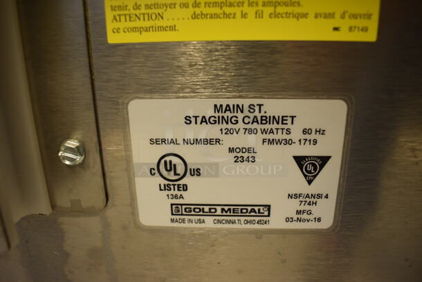 NICE! Gold Medal Model 2343 Stainless Steel Commercial Staging Cabinet Popcorn Merchandiser Bin. 120 Volts, 1 Phase. 30x30x35. Tested and Working! - Image 7 of 7