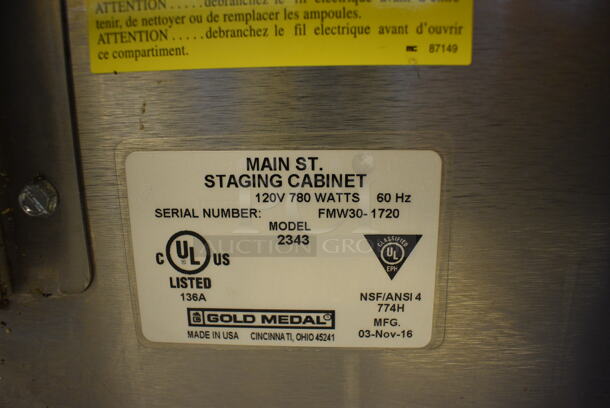 NICE! Gold Medal Model 2343 Stainless Steel Commercial Staging Cabinet Popcorn Merchandiser Bin. 120 Volts, 1 Phase. 30x30x35. Tested and Working! - Image 6 of 7
