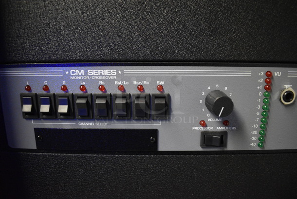 7 FANTASTIC! Items In Black Metal Rack Unit; Inline CTL101 Central Interface, Dolby CP750 Digital Cinema Processor, CM Series , 3 QSC BCA1622 Digital Cinema Amplifiers and Component Engineering LS-30-M. 22.5x22x69. 7 Times Your Bid! - Image 5 of 12