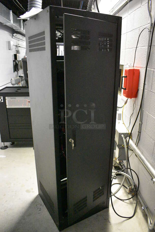 7 FANTASTIC! Items In Black Metal Rack Unit; Inline CTL101 Central Interface, Dolby CP750 Digital Cinema Processor, CM Series , 3 QSC BCA1622 Digital Cinema Amplifiers and Component Engineering LS-30-M. 22.5x22x69. 7 Times Your Bid! - Image 11 of 12