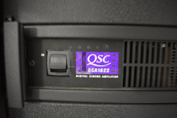 8 FANTASTIC! Items In Black Metal Rack Unit; Inline CTL101 Central Interface, Memorex Unit, Dolby CP750 Digital Cinema Processor, CM Series, 3 QSC BCA1622 Digital Cinema Amplifiers and Component Engineering LS-30-M. 22.5x22x69. 8 Times Your Bid! - Image 6 of 11
