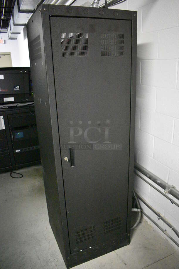 8 FANTASTIC! Items In Black Metal Rack Unit; Inline CTL101 Central Interface, Memorex Unit, Dolby CP750 Digital Cinema Processor, CM Series, 3 QSC BCA1622 Digital Cinema Amplifiers and Component Engineering LS-30-M. 22.5x22x69. 8 Times Your Bid! - Image 9 of 11