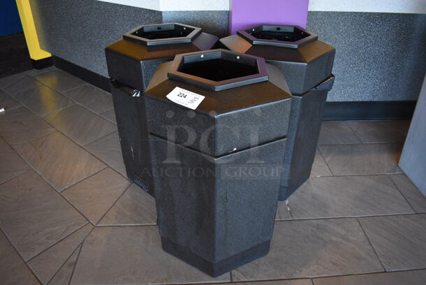 3 Black Trash Cans. 17x19x30. 3 Times Your Bid!