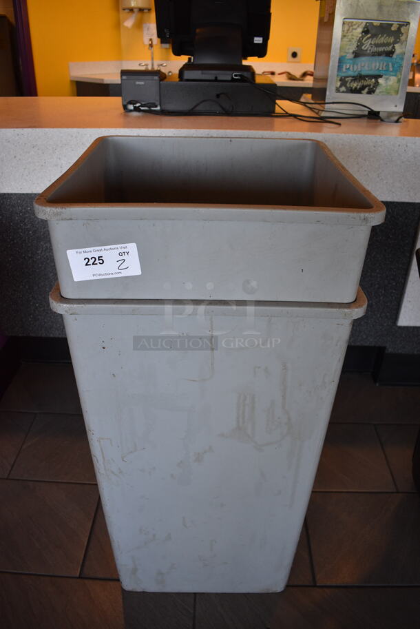 2 Gray Poly Trash Cans. 19.5x19.5x34. 2 Times Your Bid!