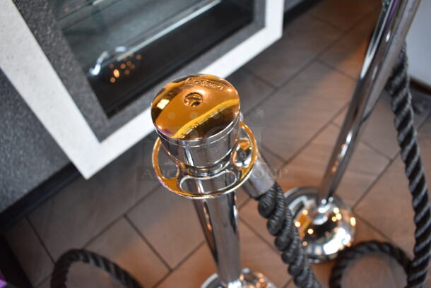 4 Chrome Finish Stanchions w/ 2 Black Ropes. 11.5x11.5x39. 4 Times Your Bid! - Image 4 of 5