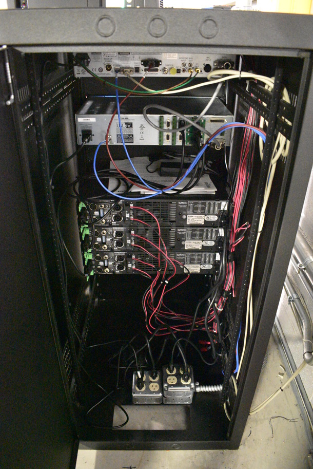 5 FANTASTIC! Items In Black Metal Rack Unit; Dolby CP750 Digital Cinema Processor, CM Series Monitor, 3 QSC BCA1622 Digital Cinema Amplifiers. 22x28x46.5. 5 Times Your Bid! - Image 8 of 8