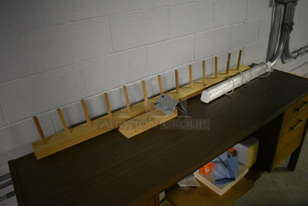 Wood Pattern Desk w/ 5 Drawers and Contents! 66x19x28.5 - Image 2 of 5