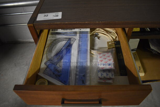 Wood Pattern Desk w/ 5 Drawers and Contents! 66x19x28.5 - Image 3 of 5
