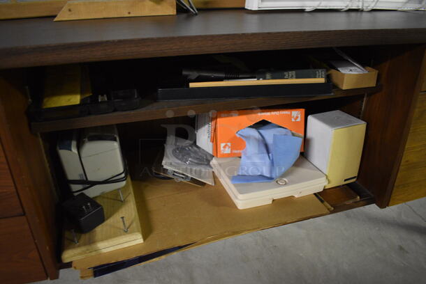 Wood Pattern Desk w/ 5 Drawers and Contents! 66x19x28.5 - Image 4 of 5