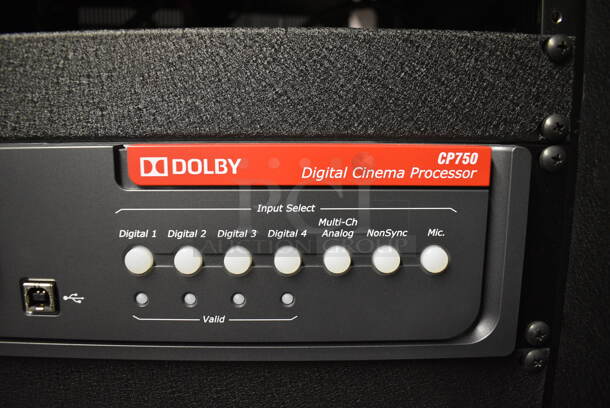 8 FANTASTIC! Items In Black Metal Rack Unit; Inline CTL101 Central Interface, Memorex Unit, Dolby CP750 Digital Cinema Processor, CM Series, 3 QSC BCA1622 Digital Cinema Amplifiers and Component Engineering LS-30-M. 22.5x22x69. 8 Times Your Bid! - Image 5 of 11