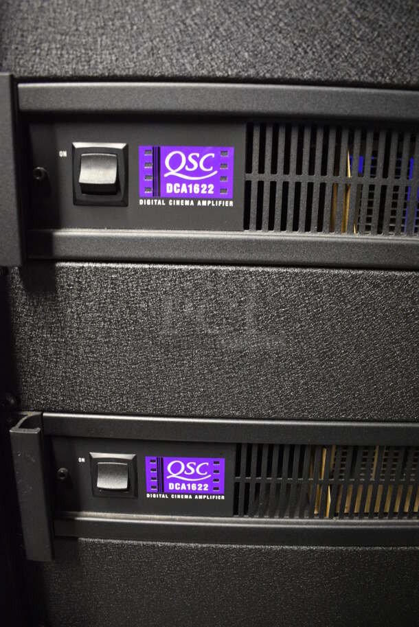 8 FANTASTIC! Items In Black Metal Rack Unit; Inline CTL101 Central Interface, Memorex Unit, Dolby CP750 Digital Cinema Processor, CM Series, 3 QSC BCA1622 Digital Cinema Amplifiers and Component Engineering LS-30-M. 22.5x22x69. 8 Times Your Bid! - Image 7 of 11