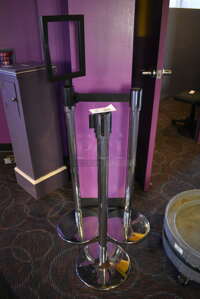 3 Tensabarrier Chrome Finish Stanchions. 13.5x13.5x40. 3 Times Your Bid!