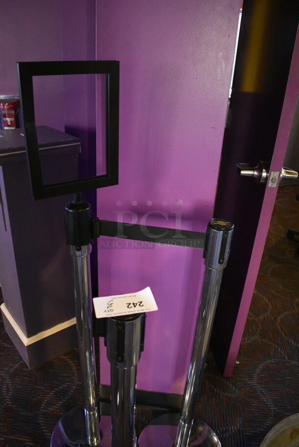 3 Tensabarrier Chrome Finish Stanchions. 13.5x13.5x40. 3 Times Your Bid! - Image 2 of 4