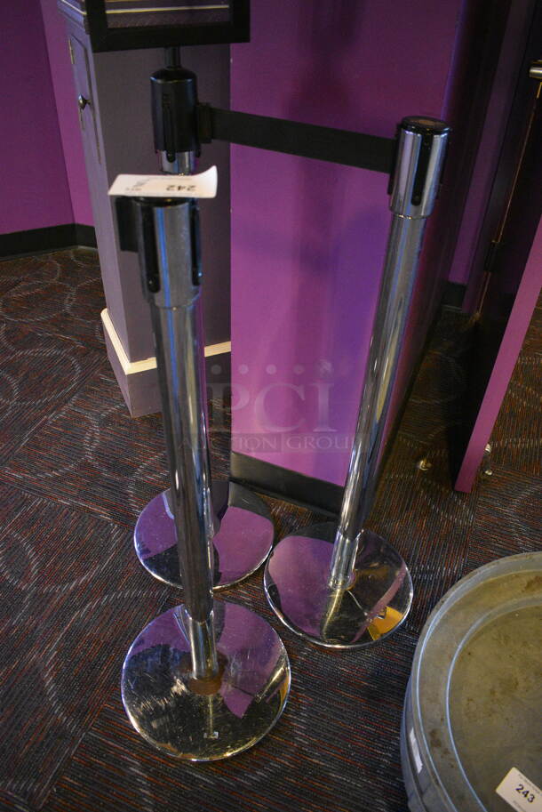 3 Tensabarrier Chrome Finish Stanchions. 13.5x13.5x40. 3 Times Your Bid! - Image 3 of 4