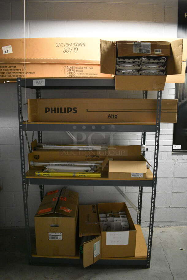 ALL ONE MONEY! Lot of Various Lightbulbs on Gray Metal 4 Tier Shelving Unit! 48x24x72 - Image 1 of 9