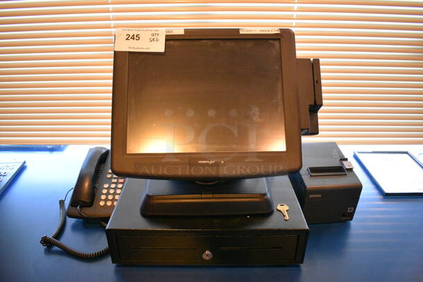ALL ONE MONEY! Lot of Posiflex 15" POS System Monitor, Epson Model M249A Receipt Printer, Phone and Metal Cash Drawer! - Image 1 of 6
