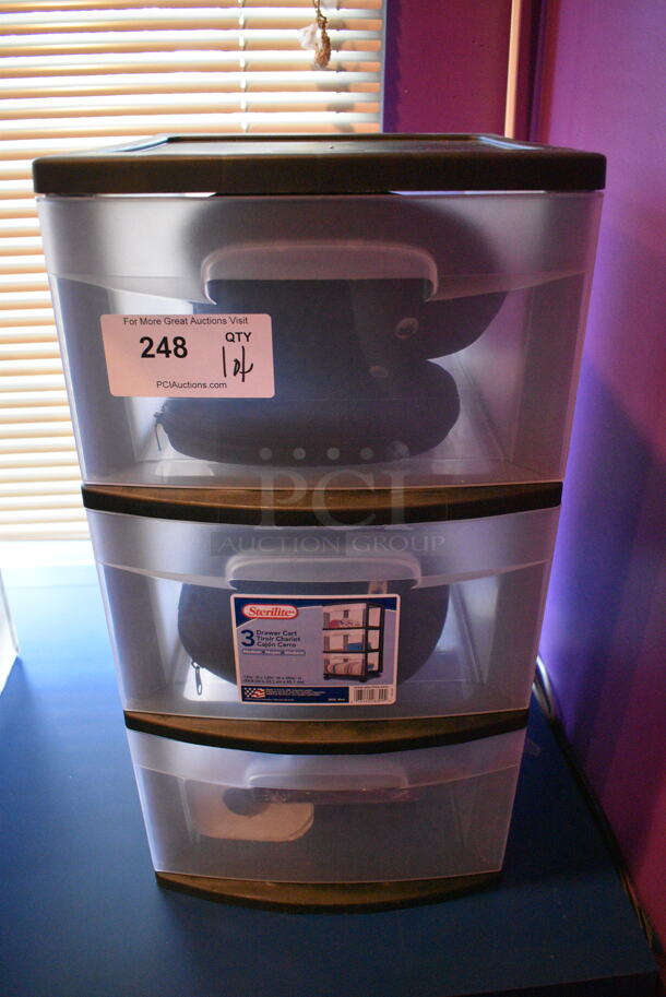 Black and Clear Poly 3 Drawer Cabinet w/ Contents! 12.5x14x24 - Image 1 of 4