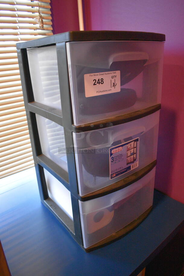 Black and Clear Poly 3 Drawer Cabinet w/ Contents! 12.5x14x24 - Image 4 of 4