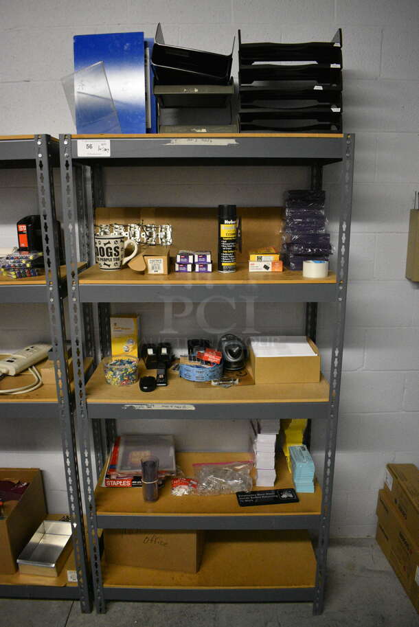 Gray Metal 5 Tier Shelving Unit w/ Contents! 36x18x72 - Image 1 of 6