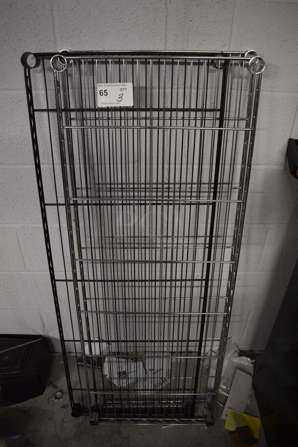 ALL ONE MONEY! Lot of 3 Metro Style shelves; 2 Chrome and 1 Black. 48x18x1.5