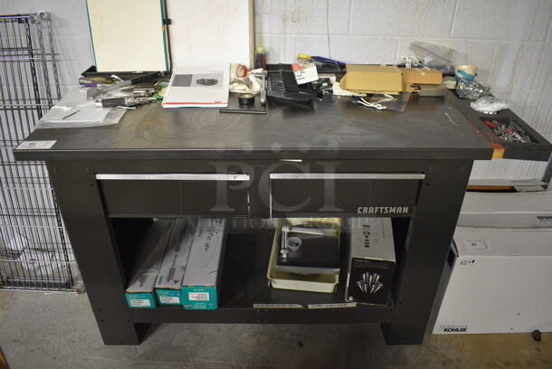Craftsman Gray Metal Desk w/ 2 Drawers and Contents! 61x27x37 - Image 1 of 8