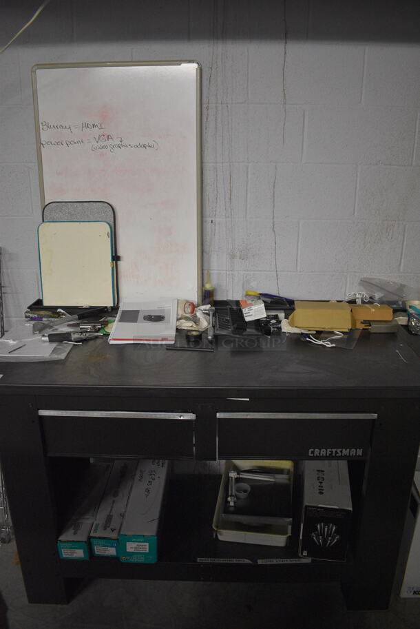 Craftsman Gray Metal Desk w/ 2 Drawers and Contents! 61x27x37 - Image 2 of 8