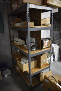 Gray Metal 5 Tier Shelving Unit w/ Contents. 48x24x72