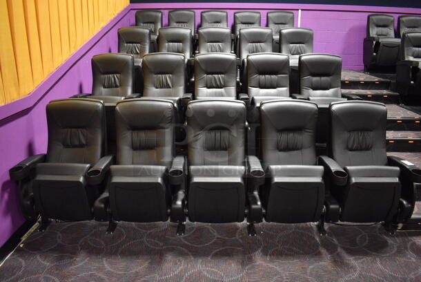 ALL ONE MONEY! Lot of Two Rows of 5 BRAND NEW Black Leather Style Cinema / Movie Theater Seats! (Total of 10 Seats) One Seat: 28x28x40. BUYER MUST REMOVE 