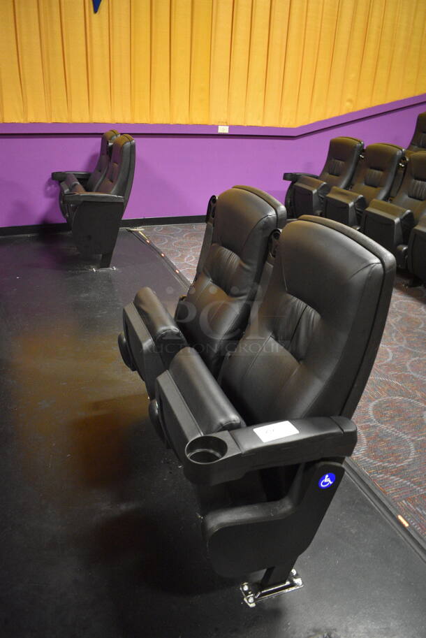 ALL ONE MONEY! Lot of Two Rows of 2 BRAND NEW Black Leather Style Cinema / Movie Theater Seats! (Total of 4 Seats) One Seat: 28x28x40. BUYER MUST REMOVE