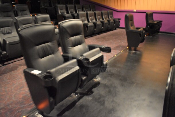 ALL ONE MONEY! Lot of One Row of 2, Two Rows of 1 BRAND NEW Black Leather Style Cinema / Movie Theater Seats! (Total of 5 Seats) One Seat: 28x28x40. BUYER MUST REMOVE