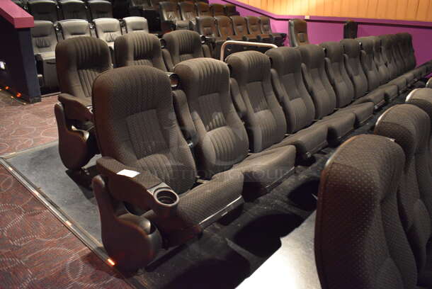 ALL ONE MONEY! Lot of One Row of 13 and One Row of 3 Gray Cinema / Movie Theater Seats! (Total of 16 Seats) One Seat: 26x28x38. BUYER MUST REMOVE