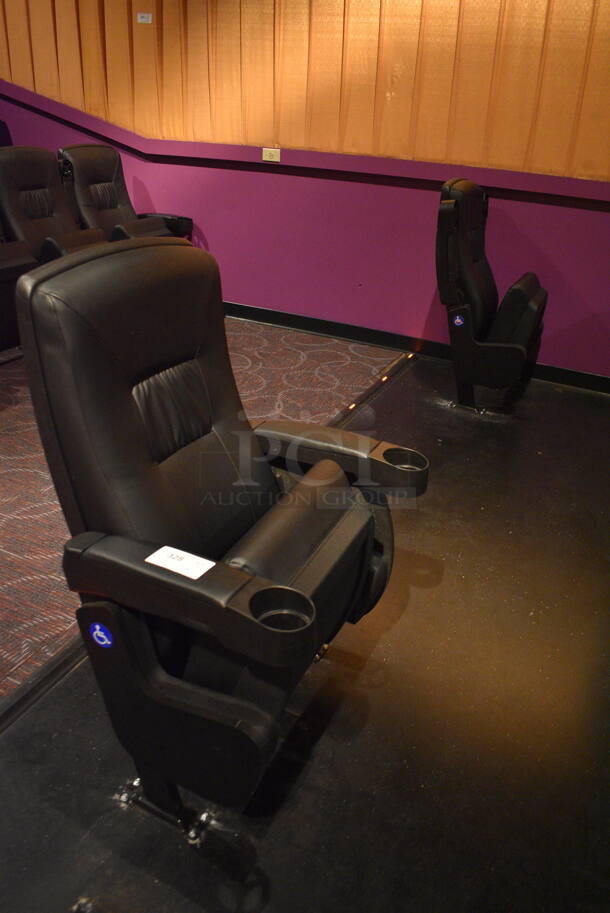 ALL ONE MONEY! Lot of Two Rows of 1 BRAND NEW Black Leather Style Cinema / Movie Theater Seats! (Total of 2 Seats) One Seat: 28x28x40. BUYER MUST REMOVE