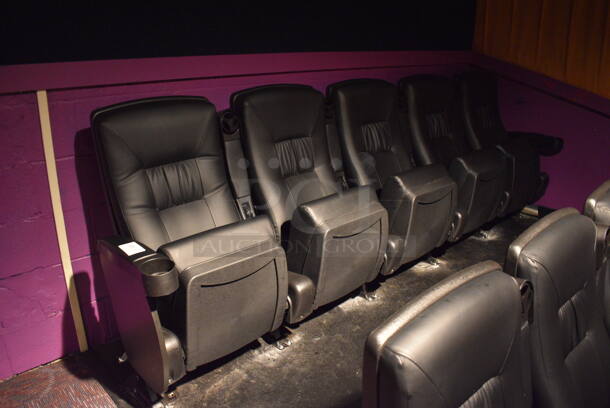 ALL ONE MONEY! Lot of One Row of 3 and One Row of 5 BRAND NEW Black Leather Style Cinema / Movie Theater Seats! (Total of 8 Seats) One Seat: 28x28x40. BUYER MUST REMOVE