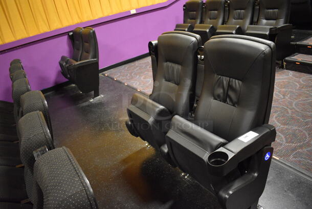 ALL ONE MONEY! Lot of Two Rows of 2 BRAND NEW Black Leather Style Cinema / Movie Theater Seats! (Total of 4 Seats) One Seat: 28x28x40. BUYER MUST REMOVE