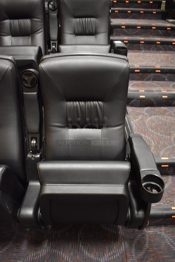 ALL ONE MONEY! Lot of Two Rows of 4 BRAND NEW Black Leather Style Cinema / Movie Theater Seats! (Total of 8 Seats) One Seat: 28x28x40. BUYER MUST REMOVE - Image 2 of 3