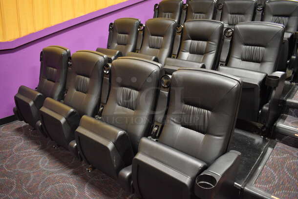 ALL ONE MONEY! Lot of Two Rows of 4 BRAND NEW Black Leather Style Cinema / Movie Theater Seats! (Total of 8 Seats) One Seat: 28x28x40. BUYER MUST REMOVE - Image 3 of 3