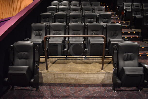 ALL ONE MONEY! Lot of Two Rows of 1 and Two Rows of 5 BRAND NEW Black Leather Style Cinema / Movie Theater Seats! (Total of 12 Seats) One Seat: 28x28x40. BUYER MUST REMOVE - Image 1 of 3